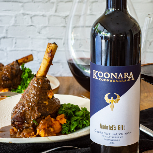 Koonara Wines Ambriels Gift paired with Red wine and chocolate braised lamb shanks