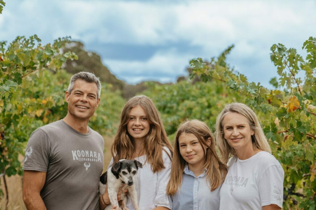 Koonara Wines Dru Nicole and kids family photo in vineyard