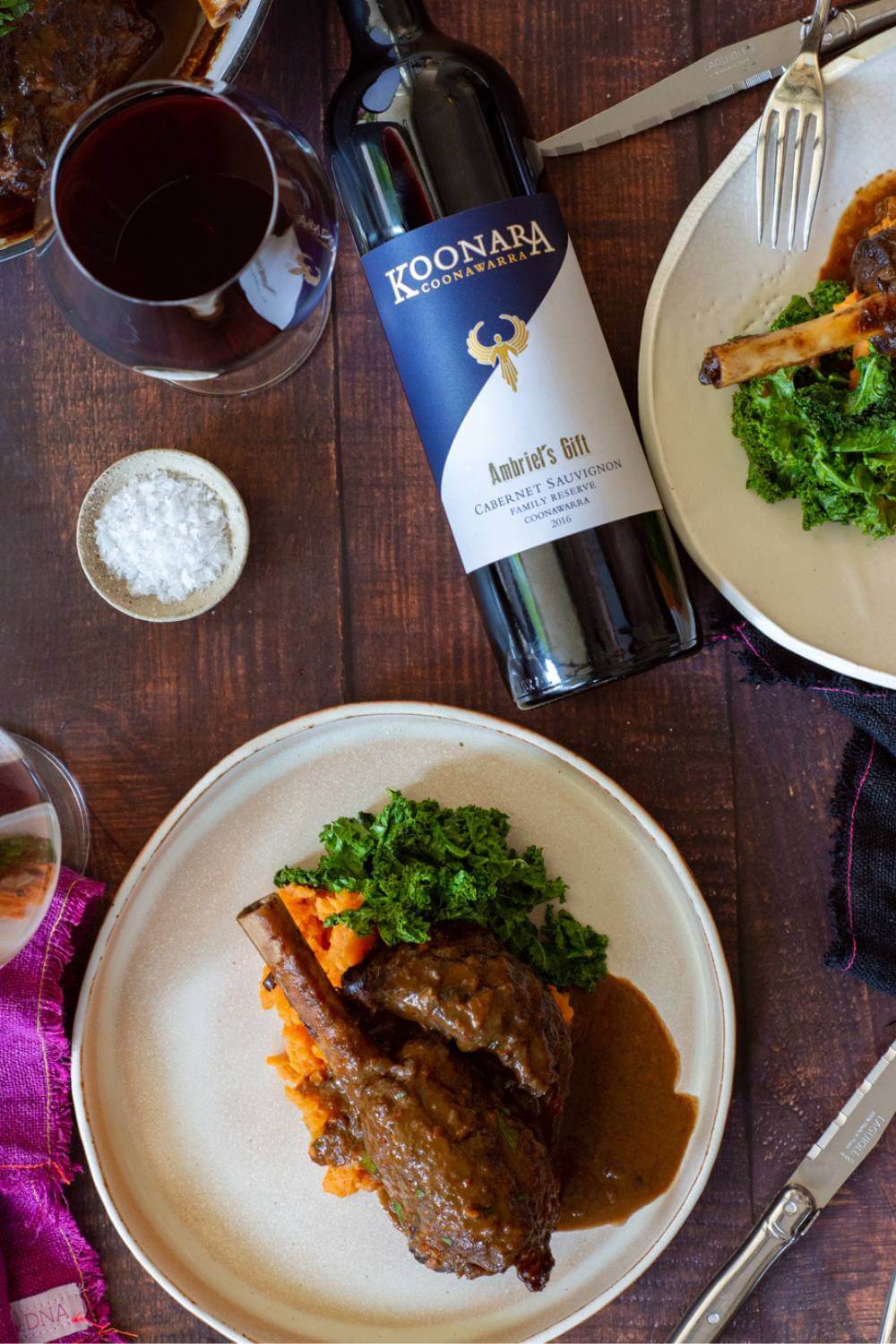 Red Wine and Chocolate Lamb Shanks with our Ambriel's Gift Cabernet Sauvignon