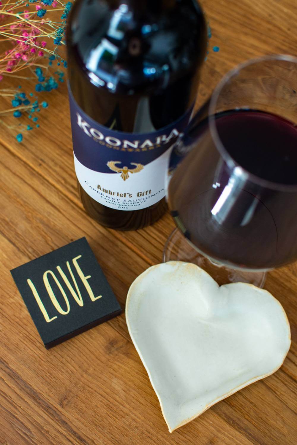 our Ambriel's Gift 
Cabernet Sauvignon with a trinket dish and a card that says LOVE